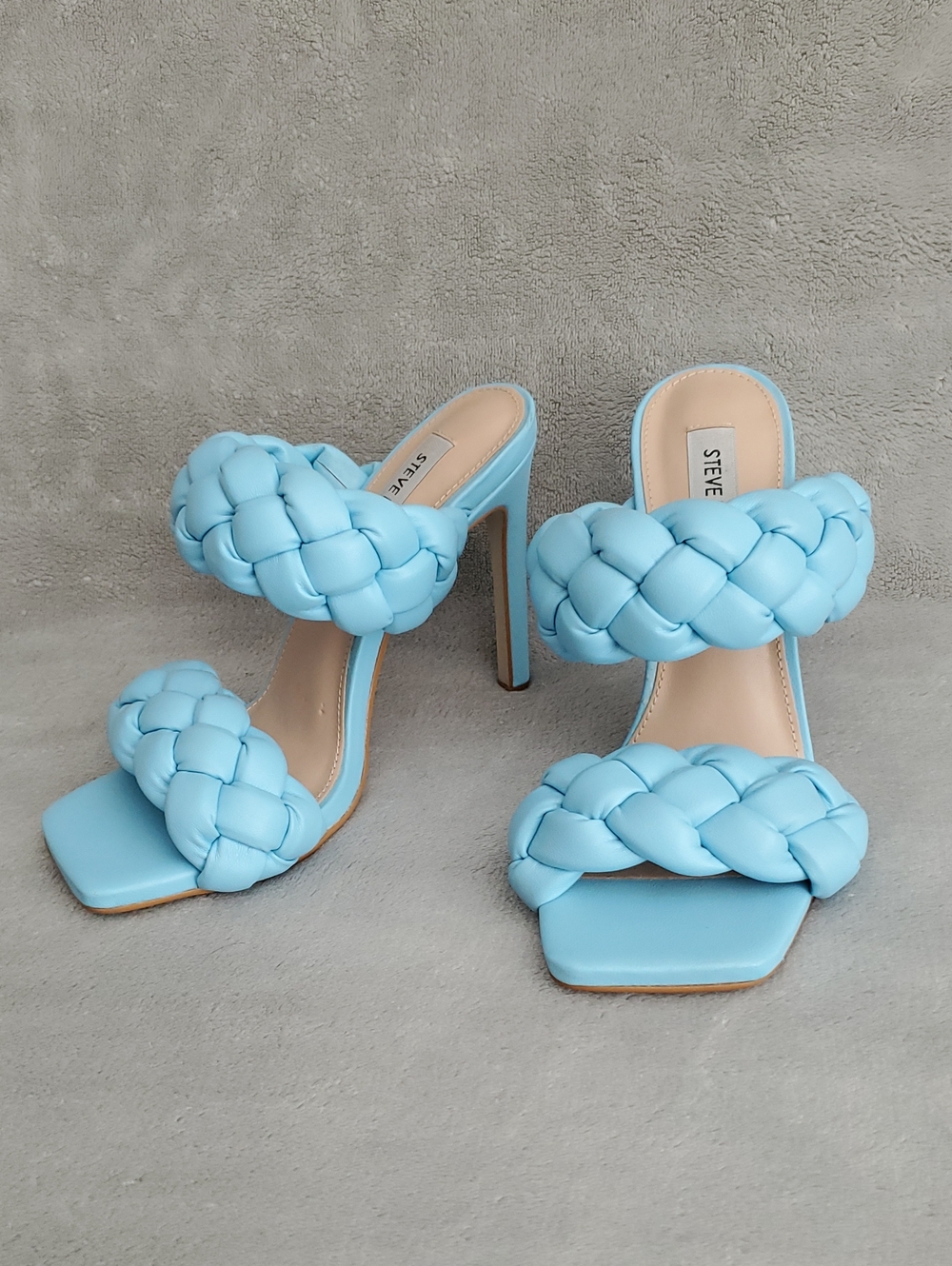 🆕️ STEVE MADDEN Kenley Light Blue Braided Two-Strap High Heel Sandal SIZE: 6.5M